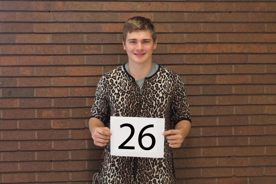 Senior Jackson Boeh representing the letter A with his cheetah print footie pajamas  for the senior countdown. This reminds the seniors that they only have 26 days left until graduation. 