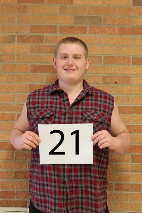 Senior Nate Zeien represents the letter F sporting his sleeveless flannel for the senior countdown. This reminds seniors they only have 21 days until the last day of school. 