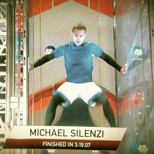 Michael Silenzi facing the obstacle the Spider Climb on NBCs hit TV show American Ninja Warrior.