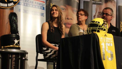 ACHS senior Morgan Yankee at a ceremony honoring her admission into the U.S. Army All American Marching Band.
