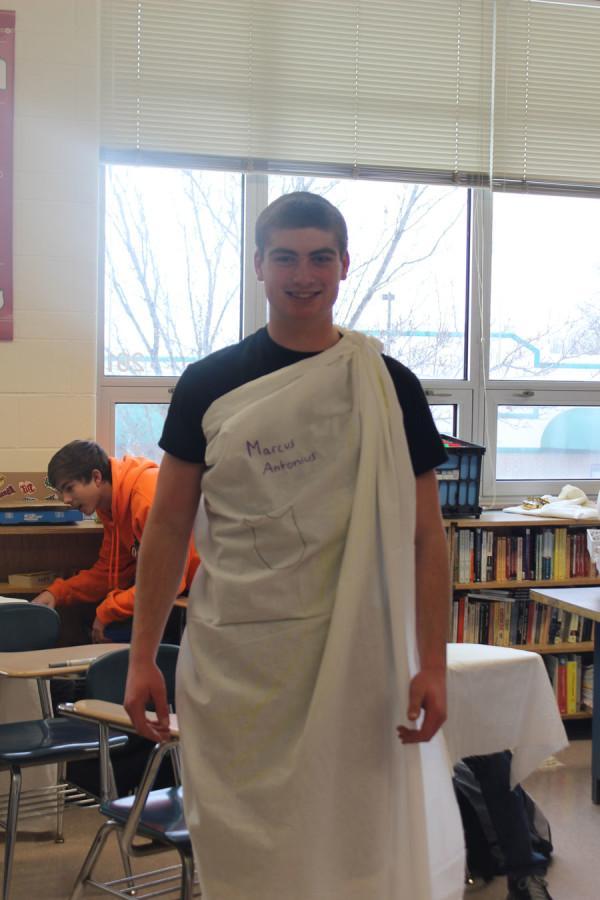 Sophomore Brandon Lind and his toga.