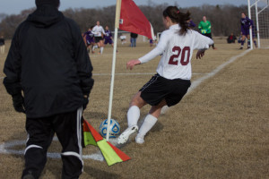 Senior Mikayla Abbeduto performs a corner kick which lead to another Sequoit goal.