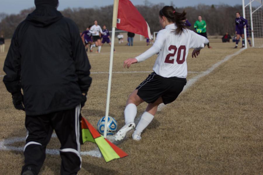 Senior Mikayla Abbeduto performs a corner kick which lead to another Sequoit goal.