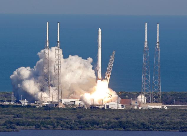 A SpaceX Falcon 9 rocket launched Friday. The Rocket later landed on a barge in the Atlantic Ocean.