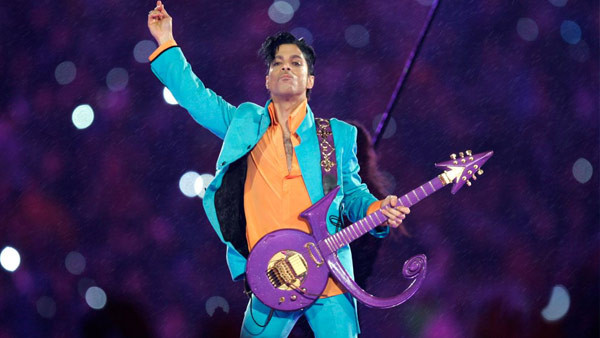 Prince performs at the Super Bowl XLI halftime show.