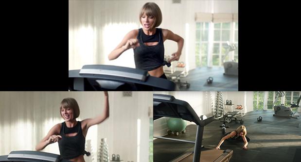 Taylor swift falling of treadmill while singing jump man.