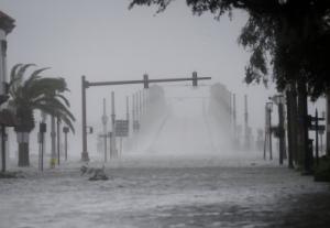 Wind and water from Hurricane Matthew batter downtown St. Augustine, Florida on Friday, October 7, 2016. 