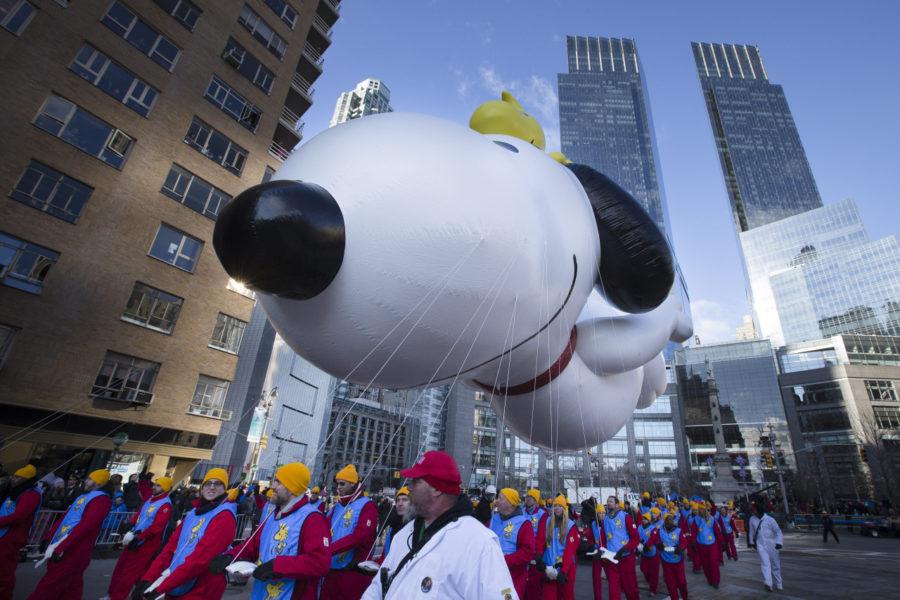 A giant Snoopy balloon was marched through Columbus Circle during the 87th Annual Macys Thanksgiving Day Parade in 2013.