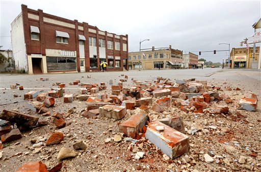 In Cushing, Oklahoma damage is shown from the Nov. 7th earthquake. The earthquake was reported as a magnitude of 5.0, that has resulted in a great deal of damage to the town. 