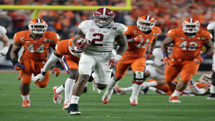 Alabama and Clemson fight for the NCAA championship title in Glendale, Ariz. on Jan. 11, 2016.