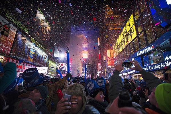 People gather in Times Square for New Years celebrations.