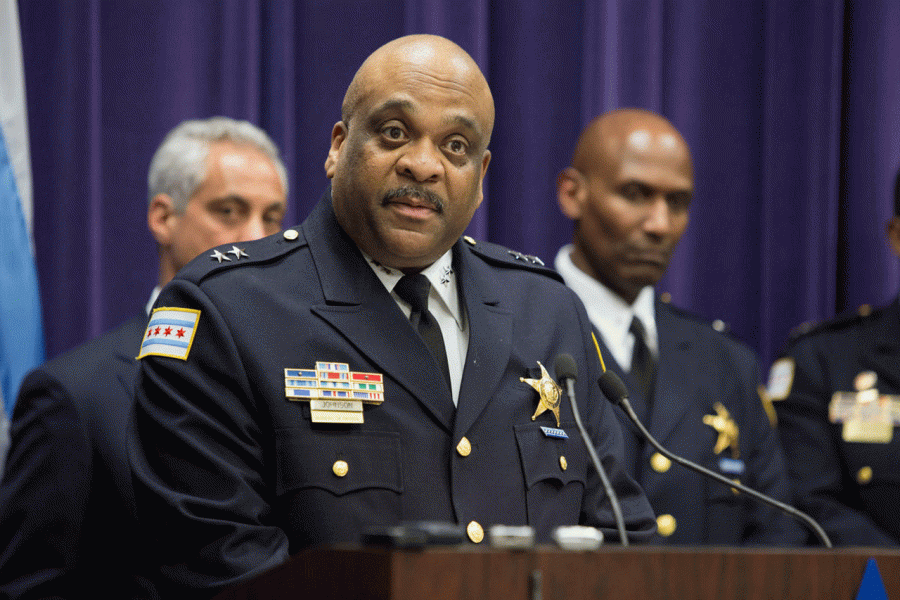 Chicago police superintendent, Eddie Johnson speaks on behalf of the Chicago Police Department at the press conference held after the US Justice Department released a 164 page report detailing how the CPD breached constitutional rights and has major faults in its training program.