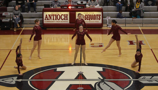 The dance team preforms during the half time of the boys basketball game on January 20.