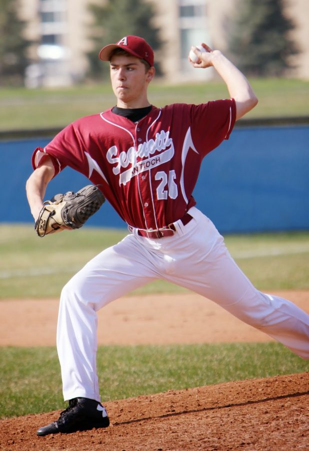 Michael Mentone pitching in a game against Warren Township High School on April 17, 2015.