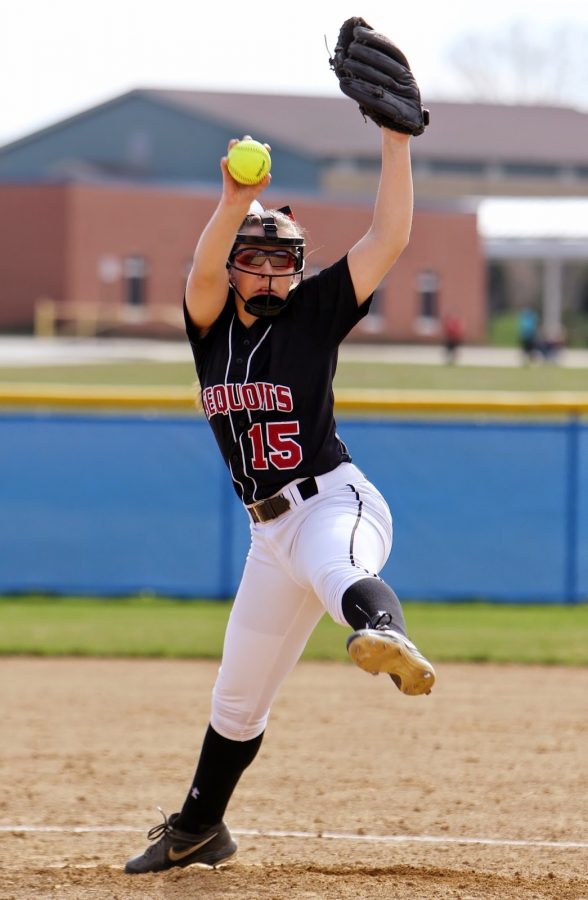 Stephanie Bonaguidi pitching in a game against Warren Township High School on April 15, 2015.