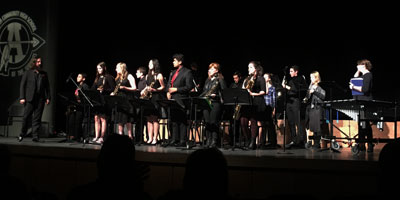 ACHS band teacher Jonathan Untch led his two jazz bands on Wednesday, February 8, during their yearly concert.