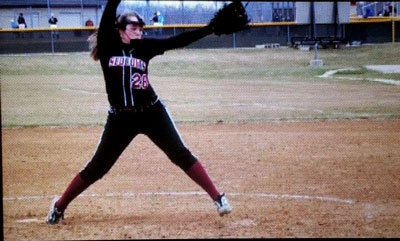 Sophomore Ashley Hoerning pitching at a softball game earlier this year.