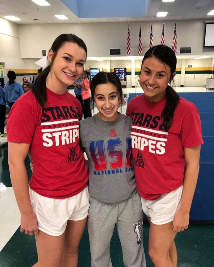 Sophomores Bridget Nauman and Kaitlyn Bargamian and junior Avery Frasch will all be members of the national coed cheer team that will compete this April at Worlds.