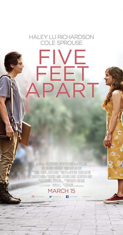 On the left Will (Cole Sprouse) and on the right Stella (Haley Lu Richardson) are seen standing five feet apart.