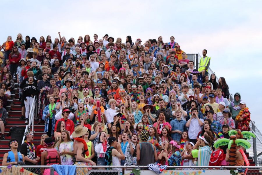 The Sequoit Cardinal Crazies show their school spirit at Friday night football. 