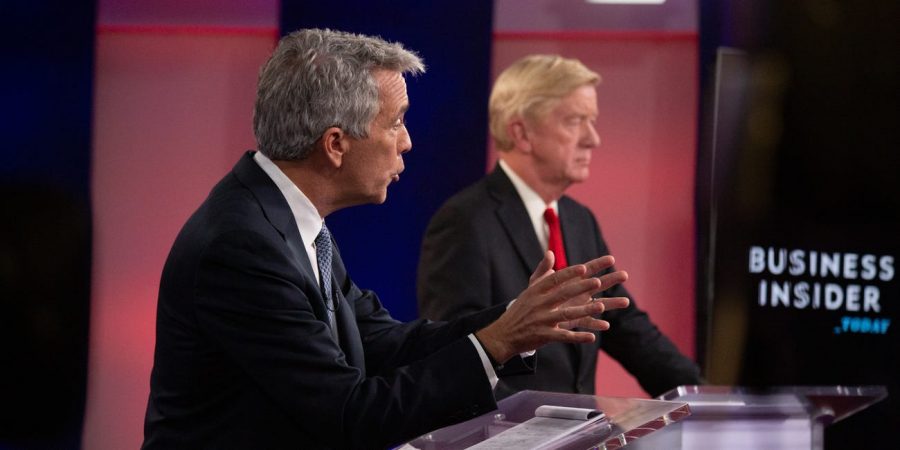 Pictured are candidates Joe Walsh and Bill Weld. In this image, Joe Walsh is talking about Donald Trump. Weve got to do better than a president who has zero respect for the rule of law, Walsh said. 