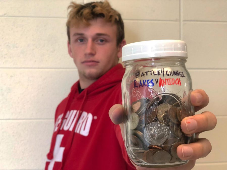 Junior Gavin Calabrese found that the best way of collecting change was by asking his classmates and friends for any loose change they have laying around. His contribution further helped Antioch Community High School win the battle against Lakes Community High School. 