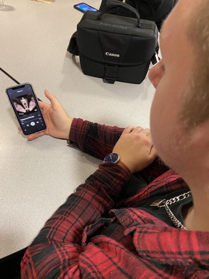 Senior Brandon Patton listens to his favorite rap album by J.I.D. ¨I enjoy the authenticity and the melodic vibe to it all and I would highly recommend it,¨ Patton said.