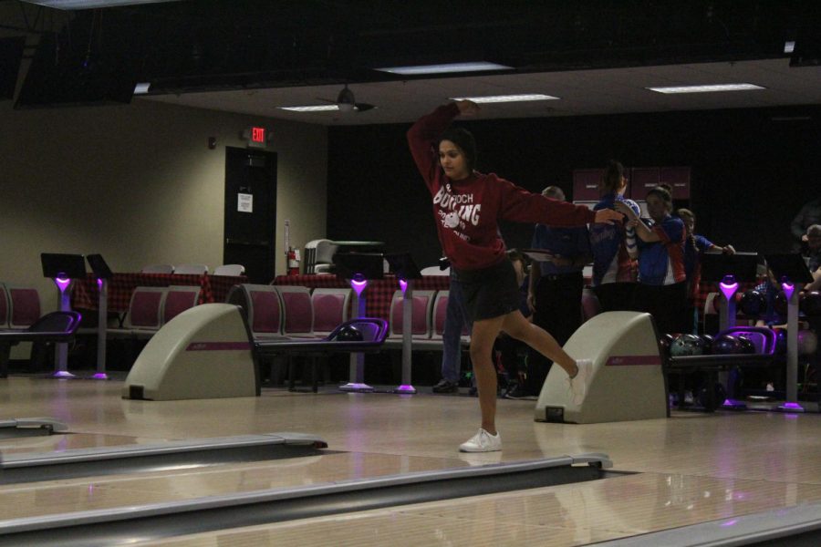 Senior Maya Schon goes for another strike against her rival, the last time shell play the Eagles.