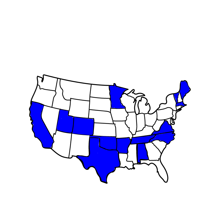 Pictured is an illustration of the states who are holding their elections today.