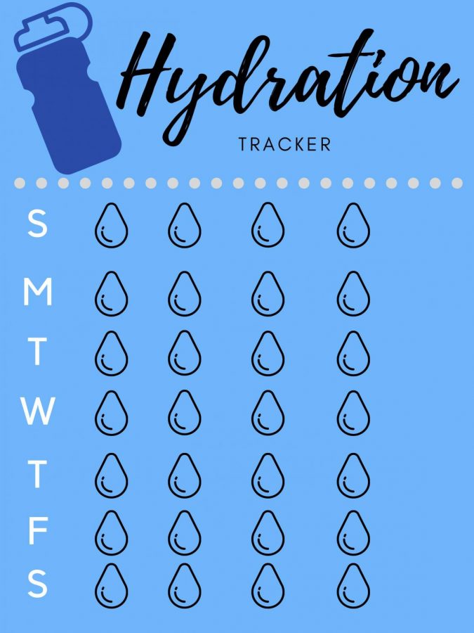 Many people use a water tracker to keep up with there daily water intake. In this particular one each droplet represents 16 ounces of water adding up to the daily reccomended, 64.  