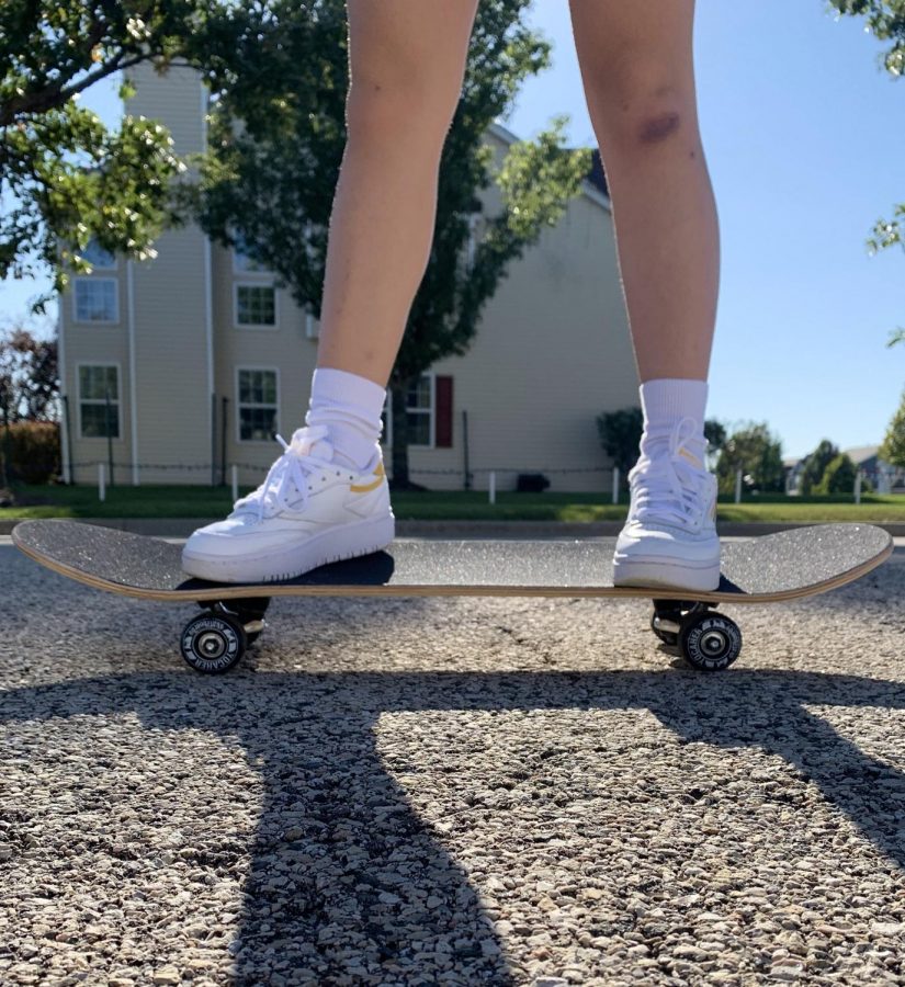 Self care and growth can come in many forms, including picking up a new hobby. Senior Ngoc Tran challenged herself to learn how to skateboard regularly practices her skills.