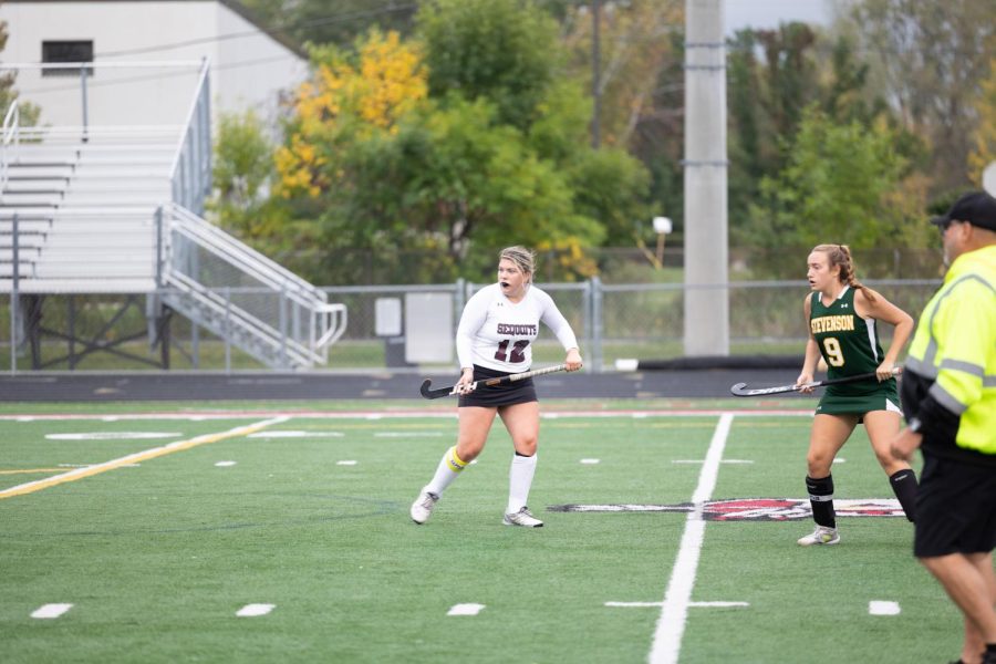 Senior Katie Quirke defends the goal.