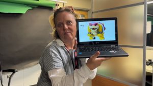 Antioch Community High School English teacher Iwona Awlasewicz shows another example of a character: Roy Koopa.