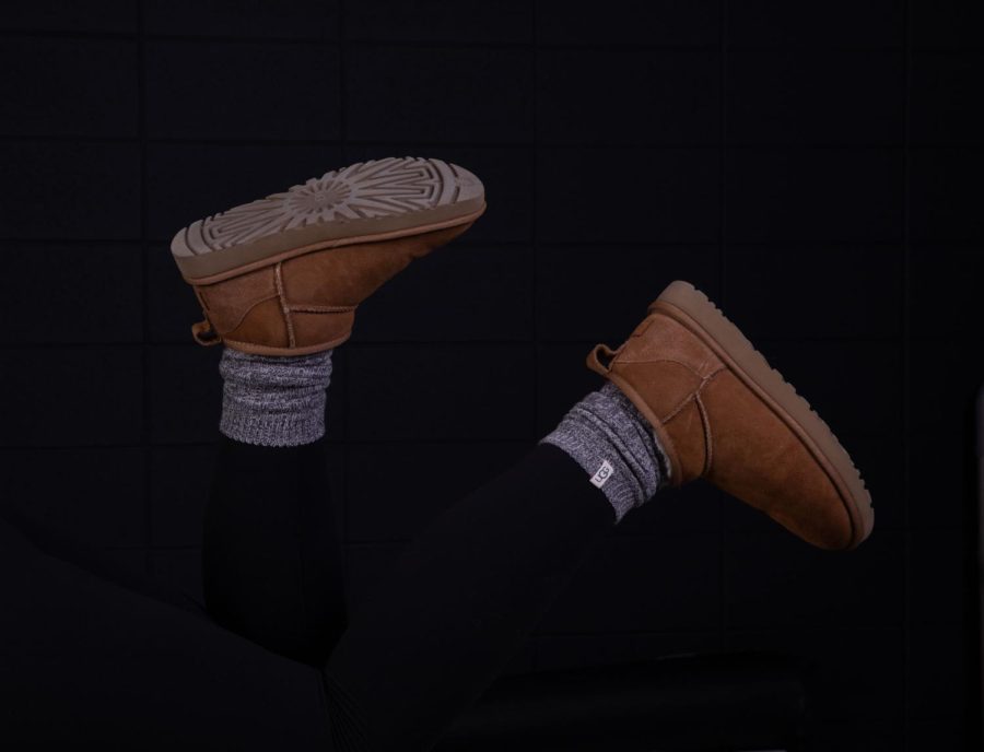 Ultra Mini Uggs in chestnut brown.