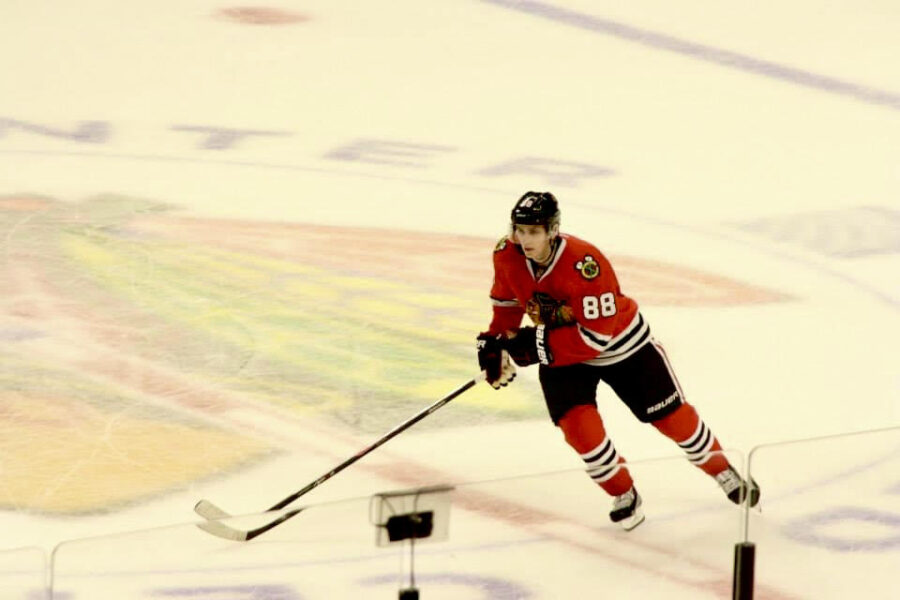 Patrick+Kane+playing+for+the+Blackhawks+before+being+traded+to+the+New+York+Rangers.
