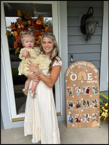 Social studies teacher Jaycee Ruley pictured with her one-year-old daughter, Stevie.